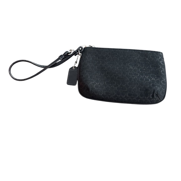 Coach Shiny Signature Black Textured Wristlet